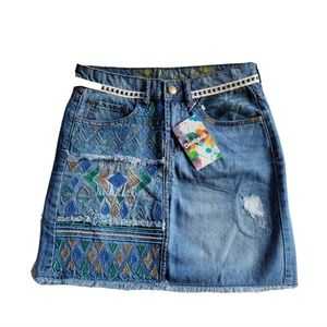 Women's blue Denim  Skirt Mini Jeans Exotic DESIGUAL Segovia, Size 24 /USA Sz 0